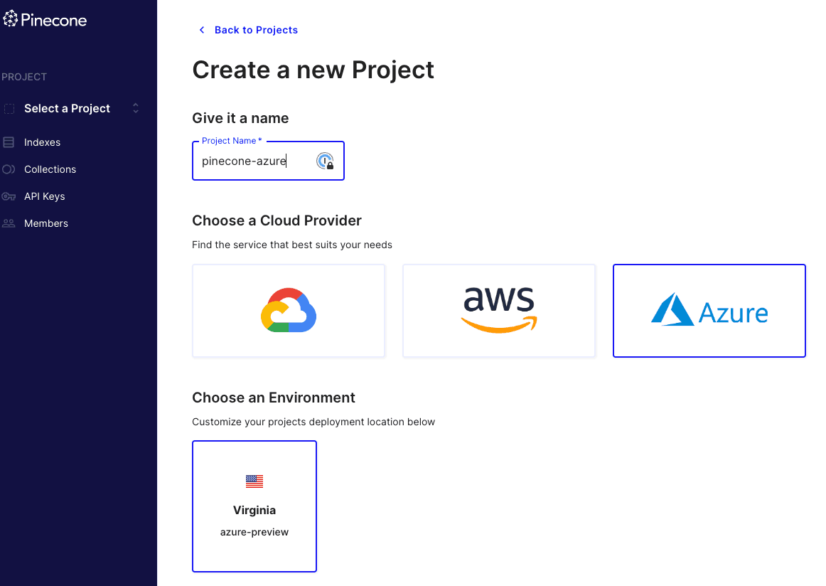Azure regions in Pinecone